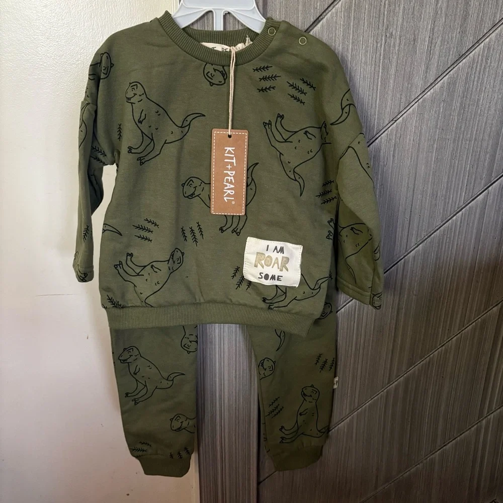 18 M Dinosaur BUNDLE - Jacket 1 Madison, Sweatsuit Kit+Pearl, Little Me Set NWT